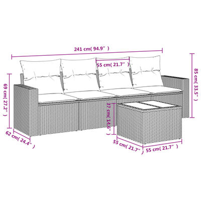 vidaXL 5-tlg. Garten-Sofagarnitur mit Kissen Grau Poly Rattan