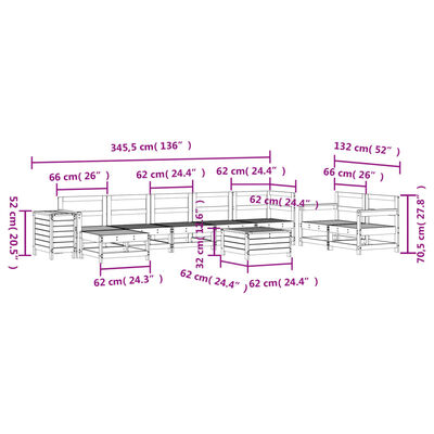 vidaXL 10-tlg. Garten-Sofagarnitur Weiß Massivholz Kiefer