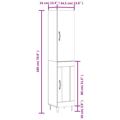 vidaXL Highboard Räuchereiche 34,5x34x180 cm Holzwerkstoff