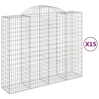 vidaXL Gabionen mit Hochbogen 15Stk. 200x50x160/180cm Verzinktes Eisen