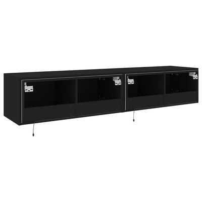 vidaXL TV-Wandschränke mit LED-Leuchten 2 Stk. Schwarz 80x35x31 cm