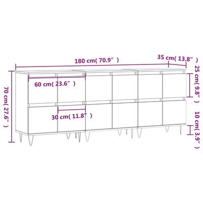 vidaXL Sideboards 3 Stk. Räuchereiche Holzwerkstoff