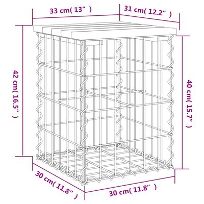 vidaXL Gartenbank aus Gabionen 33x31x42 cm Massivholz Kiefer