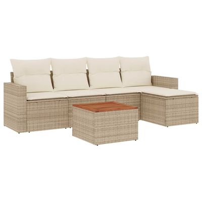 vidaXL 6-tlg. Garten-Sofagarnitur mit Kissen Beige Poly Rattan