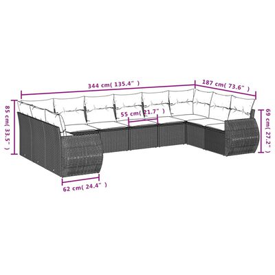 vidaXL 11-tlg. Garten-Sofagarnitur mit Kissen Schwarz Poly Rattan