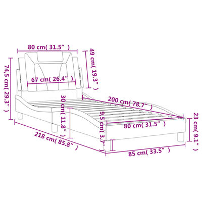 vidaXL Bettgestell mit Kopfteil Schwarz und Weiß 80x200 cm Kunstleder