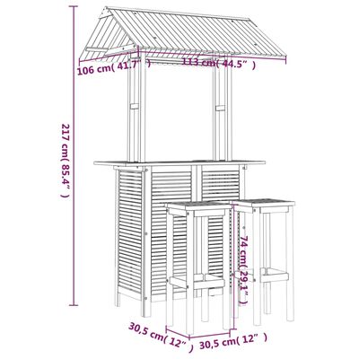 vidaXL 3-tlg. Gartenbar-Set Massivholz Akazie