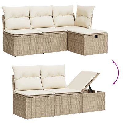 vidaXL 5-tlg. Garten-Sofagarnitur mit Kissen Beige Poly Rattan