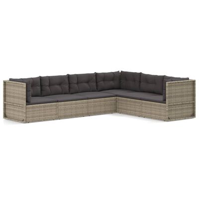 vidaXL 6-tlg. Garten-Lounge-Set mit Kissen Grau Poly Rattan