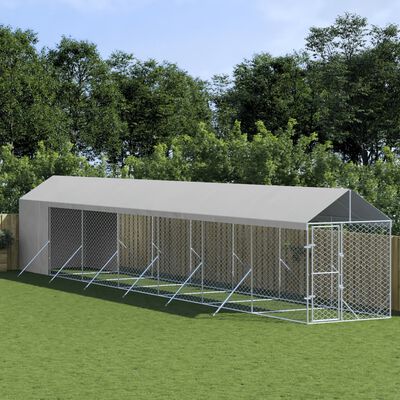 vidaXL Outdoor-Hundezwinger mit Dach Silbern 2x14x2,5 m Stahl Verzinkt