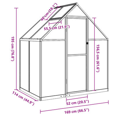 vidaXL Gewächshaus mit Fundamentrahmen Anthrazit 169x114x195 cm Alu