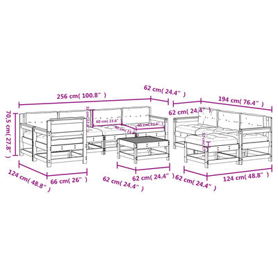 vidaXL 10-tlg. Garten-Lounge-Set mit Kissen Schwarz Massivholz