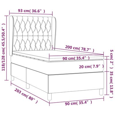 vidaXL Boxspringbett mit Matratze Taupe 90x200 cm Stoff