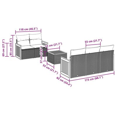 vidaXL 6-tlg. Garten-Sofagarnitur mit Kissen Grau Poly Rattan