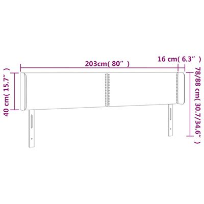 vidaXL LED Kopfteil Hellgrau 203x16x78/88 cm Samt