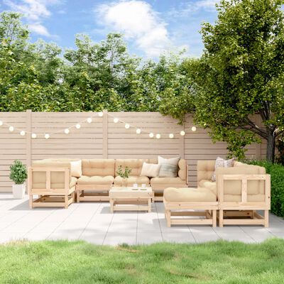 vidaXL 10-tlg. Garten-Lounge-Set mit Kissen Massivholz