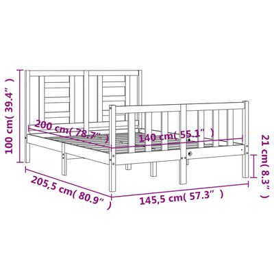 vidaXL Massivholzbett mit Kopfteil Weiß 140x200 cm