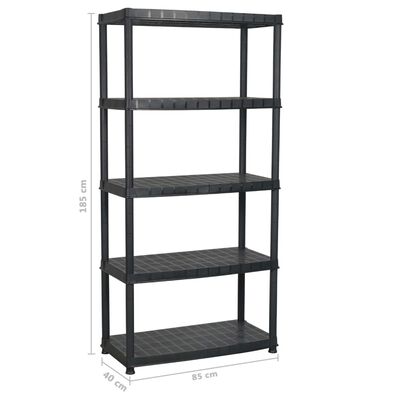 vidaXL Lagerregal 5-Tier Schwarz 85x40x185 cm Kunststoff