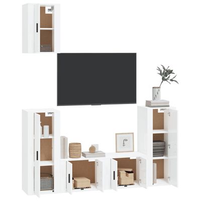 vidaXL 5-tlg. TV-Schrank-Set Hochglanz-Weiß Holzwerkstoff