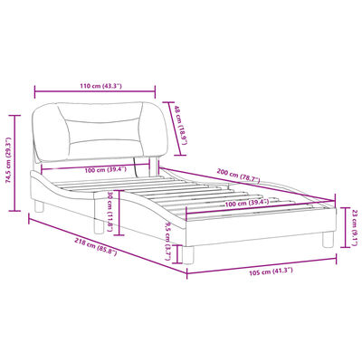 vidaXL Bettgestell mit LED Schwarz und Weiß 100x200 cm Kunstleder