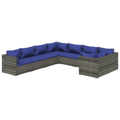 vidaXL 8-tlg. Garten-Lounge-Set mit Kissen Poly Rattan Grau