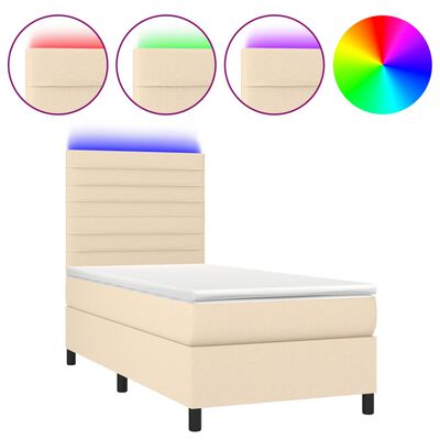 vidaXL Boxspringbett mit Matratze & LED Creme 90x190 cm Stoff