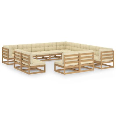 vidaXL 13-tlg. Garten-Lounge-Set mit Kissen Honigbraun Massivholz