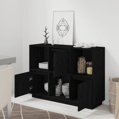 vidaXL Sideboard Schwarz 110,5x35x80 cm Massivholz Kiefer