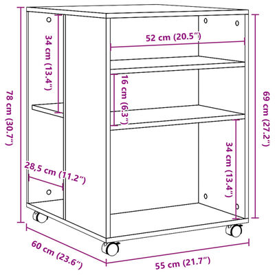 vidaXL Beistelltisch mit Rollen Weiß 55x60x78 cm Holzwerkstoff