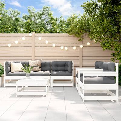 vidaXL 6-tlg. Garten-Lounge-Set mit Kissen Weiß Massivholz