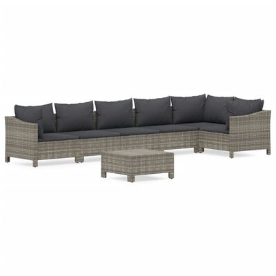 vidaXL 7-tlg. Garten-Lounge-Set mit Kissen Grau Poly Rattan