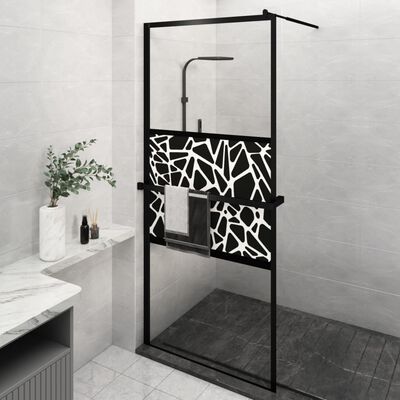 vidaXL Duschwand mit Ablage für Walk-In-Dusche Schwarz 90x195 cm ESG