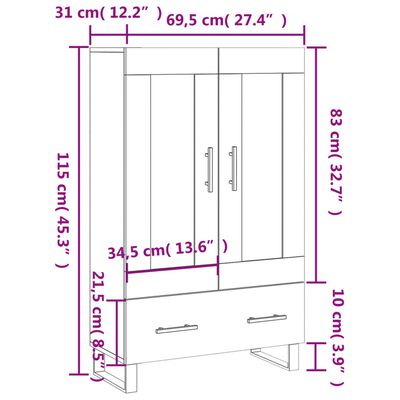 vidaXL Highboard Braun Eichen-Optik 69,5x31x115 cm Holzwerkstoff