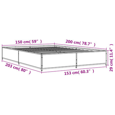 vidaXL Bettgestell Räuchereiche 150x200 cm Holzwerkstoff und Metall