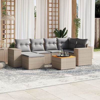 vidaXL 7-tlg. Garten-Sofagarnitur mit Kissen Beige Poly Rattan