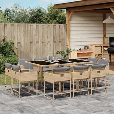 vidaXL 11-tlg. Garten-Essgruppe mit Kissen Beigemischung Poly Rattan