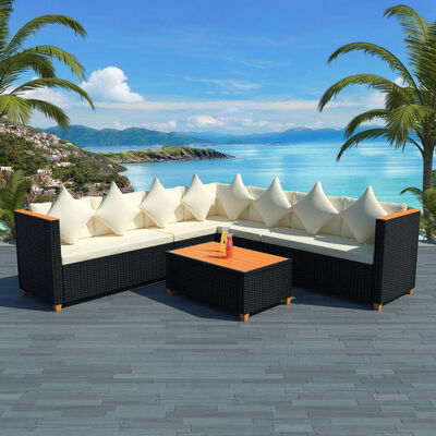 vidaXL 5-tlg. Garten-Lounge-Set mit Auflagen Poly Rattan Schwarz