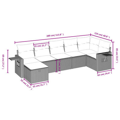 vidaXL 7-tlg. Garten-Sofagarnitur mit Kissen Schwarz Poly Rattan