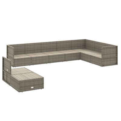 vidaXL 9-tlg. Garten-Lounge-Set mit Kissen Grau Poly Rattan