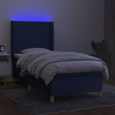 vidaXL Boxspringbett mit Matratze & LED Blau 100x200 cm Stoff