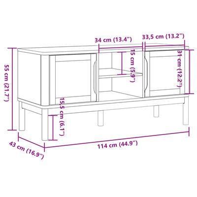 vidaXL TV-Schrank FLORO Grau 114x43x55 cm Massivholz Kiefer