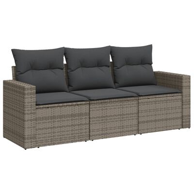 vidaXL 3-tlg. Garten-Sofagarnitur mit Kissen Grau Poly Rattan