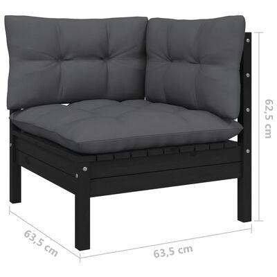 vidaXL 8-tlg. Garten-Lounge-Set mit Kissen Schwarz Massivholz Kiefer