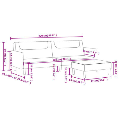 vidaXL Schlafsofa 2-Sitzer mit Fußhocker Schwarz Stoff