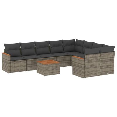 vidaXL 10-tlg. Garten-Sofagarnitur mit Kissen Grau Poly Rattan