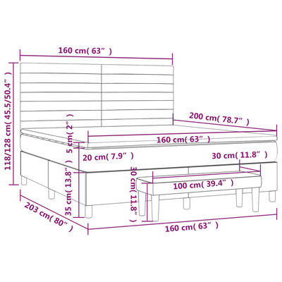 vidaXL Boxspringbett mit Matratze Hellgrau 160x200 cm Stoff