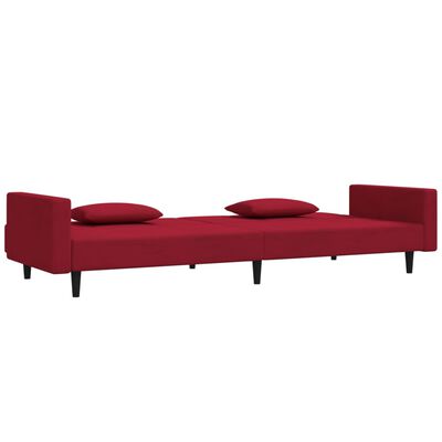 vidaXL Schlafsofa 2-Sitzer mit 2 Kissen Weinrot Samt