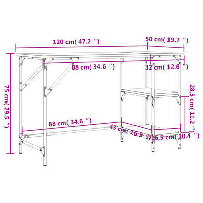 vidaXL Schreibtisch Braun Eichen-Optik Metall Holzwerkstoff