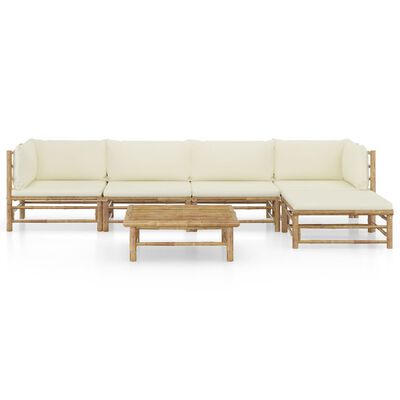 vidaXL 6-tlg. Garten-Lounge-Set mit Cremeweißen Kissen Bambus