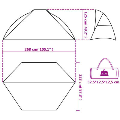 vidaXL Strandzelt Meergrün 268x223x125 cm 185T Polyester